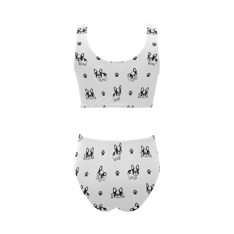 Cute french bulldog paw pattern Chest Bowknot High Waisted Bikini Swimsuit