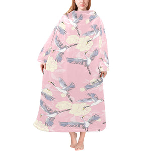 Japanese crane rose pattern Blanket Robe with Sleeves