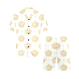 Gold Ornamental lotue waterlily symbol pattern Men's V-Neck Short Pajama Set