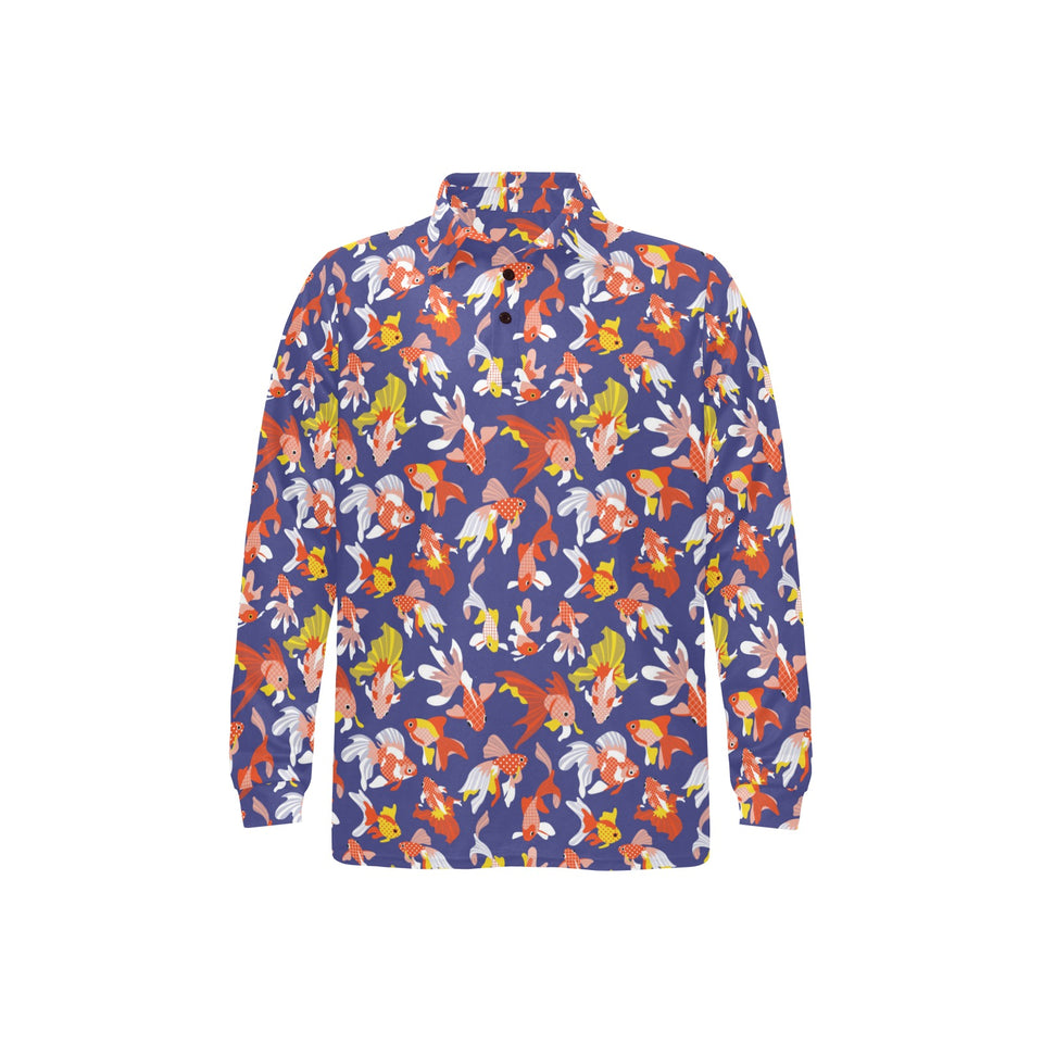 Goldfish Pattern Print Design 04 Men's Long Sleeve Polo Shirt
