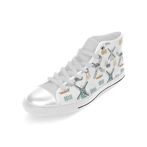 windmill pattern Men's High Top Canvas Shoes White