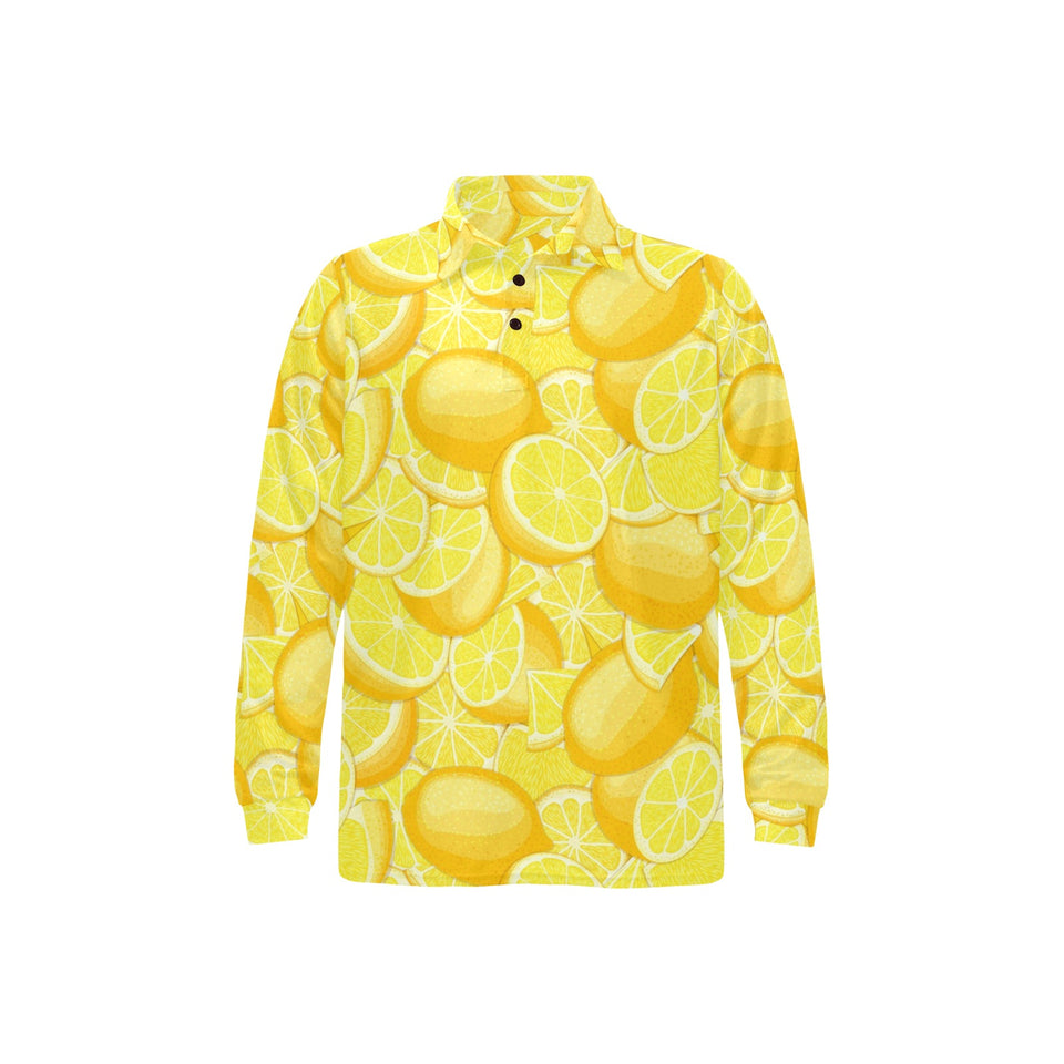 lemon pattern Men's Long Sleeve Polo Shirt