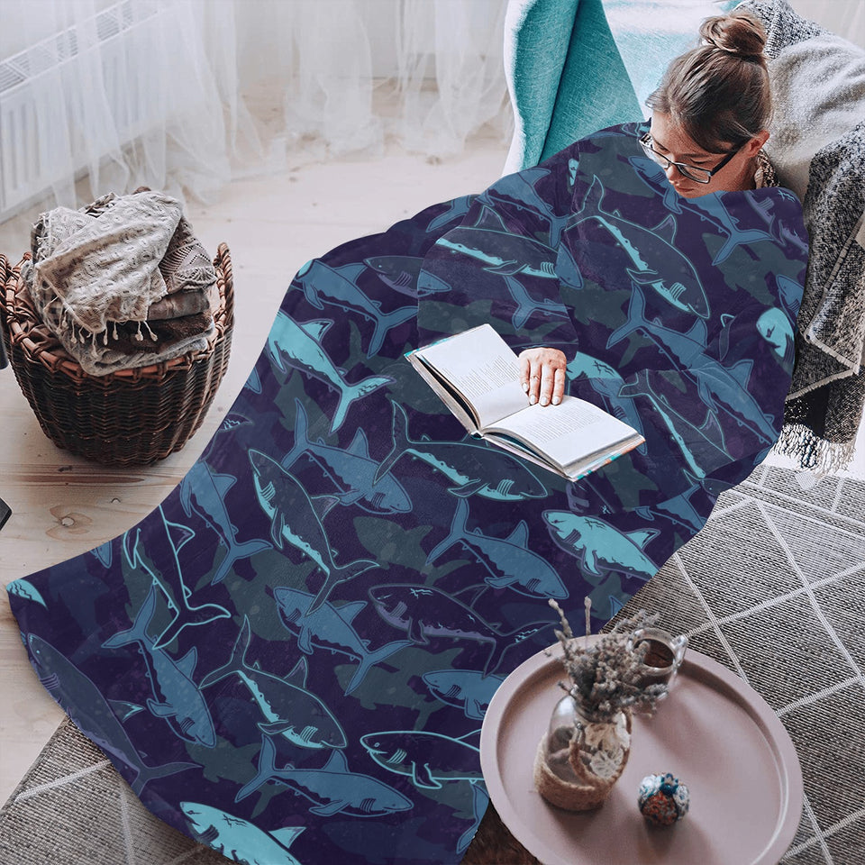 Shark pattern Blanket Robe with Sleeves