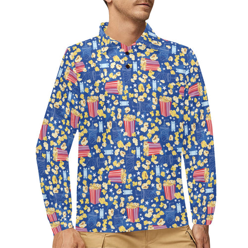 Popcorn Pattern Print Design 01 Men's Long Sleeve Polo Shirt