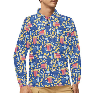 Popcorn Pattern Print Design 01 Men's Long Sleeve Polo Shirt
