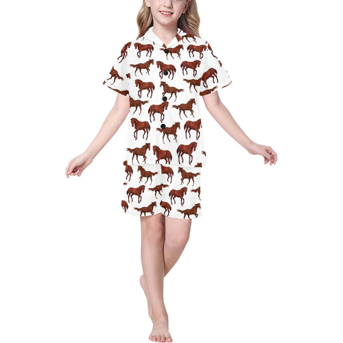 Horses running pattern background Kids' Boys' Girls' V-Neck Short Pajama Set