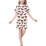 Horses running pattern background Kids' Boys' Girls' V-Neck Short Pajama Set