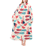 Red Blue guitar pattern Blanket Robe with Sleeves