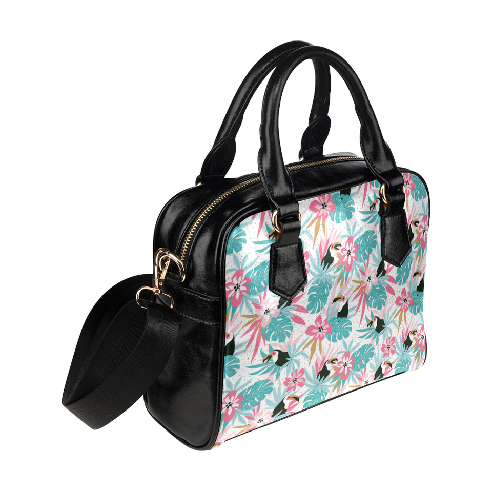 Toucan tropical flower leave pattern Shoulder Handbag