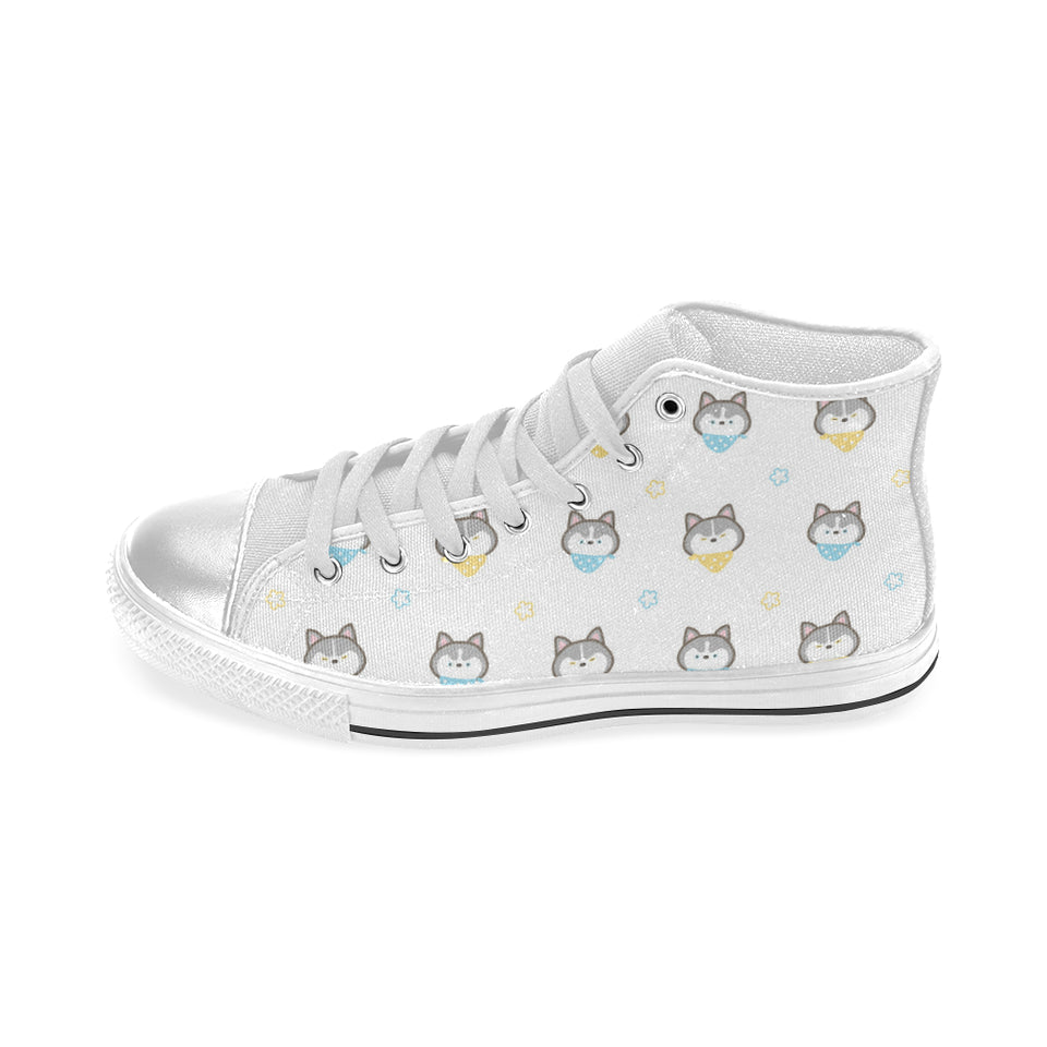 Cute Siberian Husky pattern Women's High Top Canvas Shoes White
