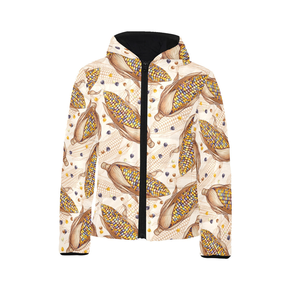 Corn Pattern Print Design 03 Kids' Boys' Girls' Padded Hooded Jacket