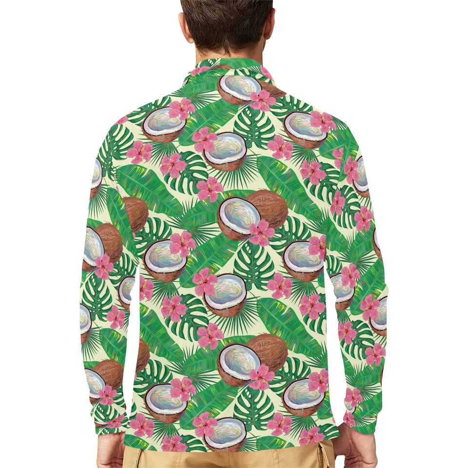 Coconut Pattern Print Design 01 Men's Long Sleeve Polo Shirt