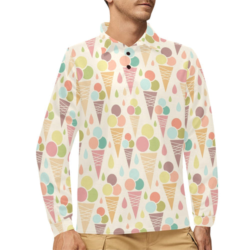Ice cream cone pattern Men's Long Sleeve Polo Shirt