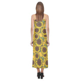 Sunflower pattern V-Neck Open Fork Long Dress