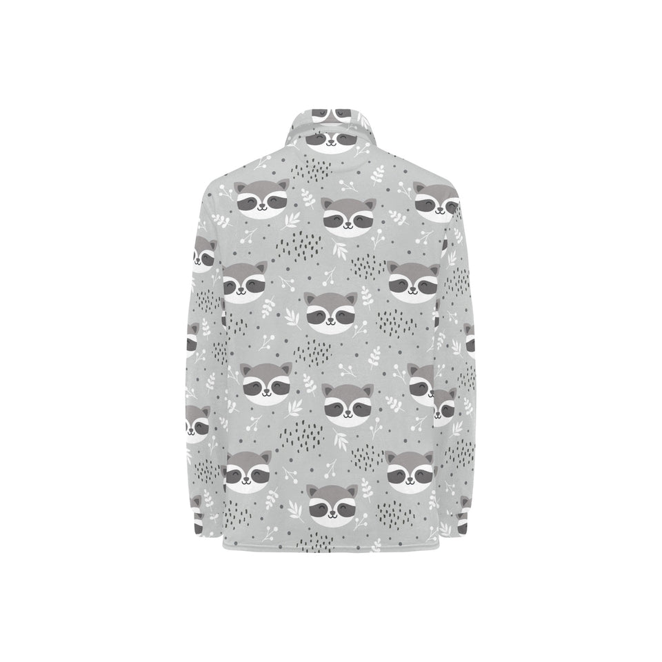 Cute raccoons leaves dot Women's Long Sleeve Polo Shirt