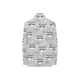 Cute raccoons leaves dot Women's Long Sleeve Polo Shirt