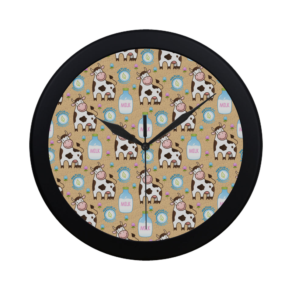 Cow bottle of milk pattern Elegant Black Wall Clock