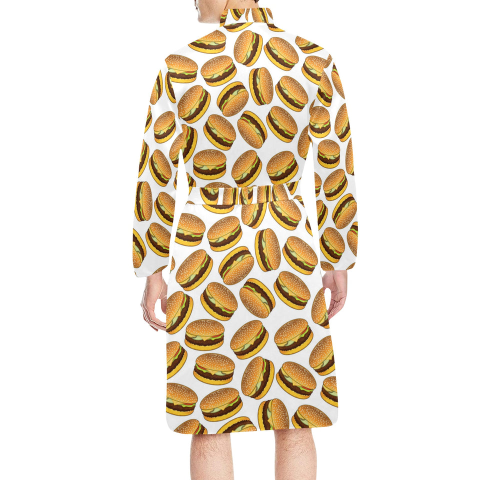 Hamburger Pattern Print Design 03 Men's Long Sleeve Belted Night Robe