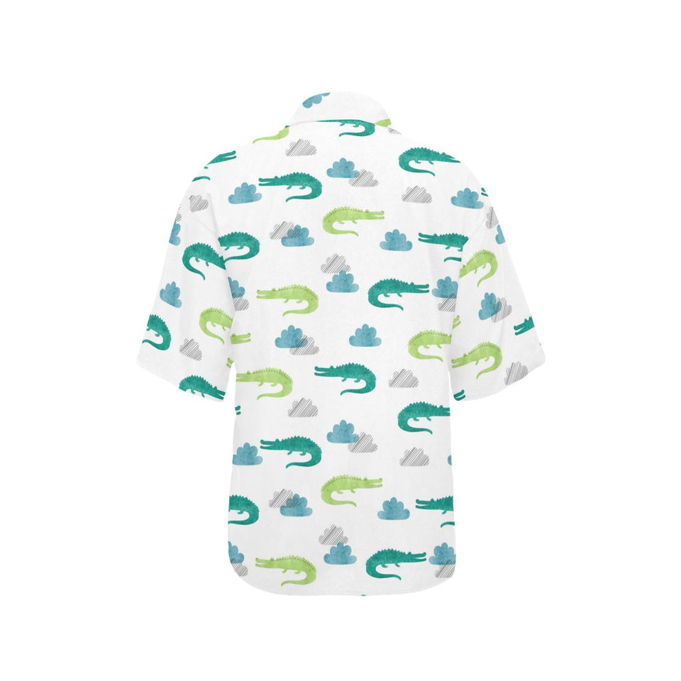watercolor crocodile pattern Women's All Over Print Hawaiian Shirt