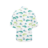 watercolor crocodile pattern Women's All Over Print Hawaiian Shirt
