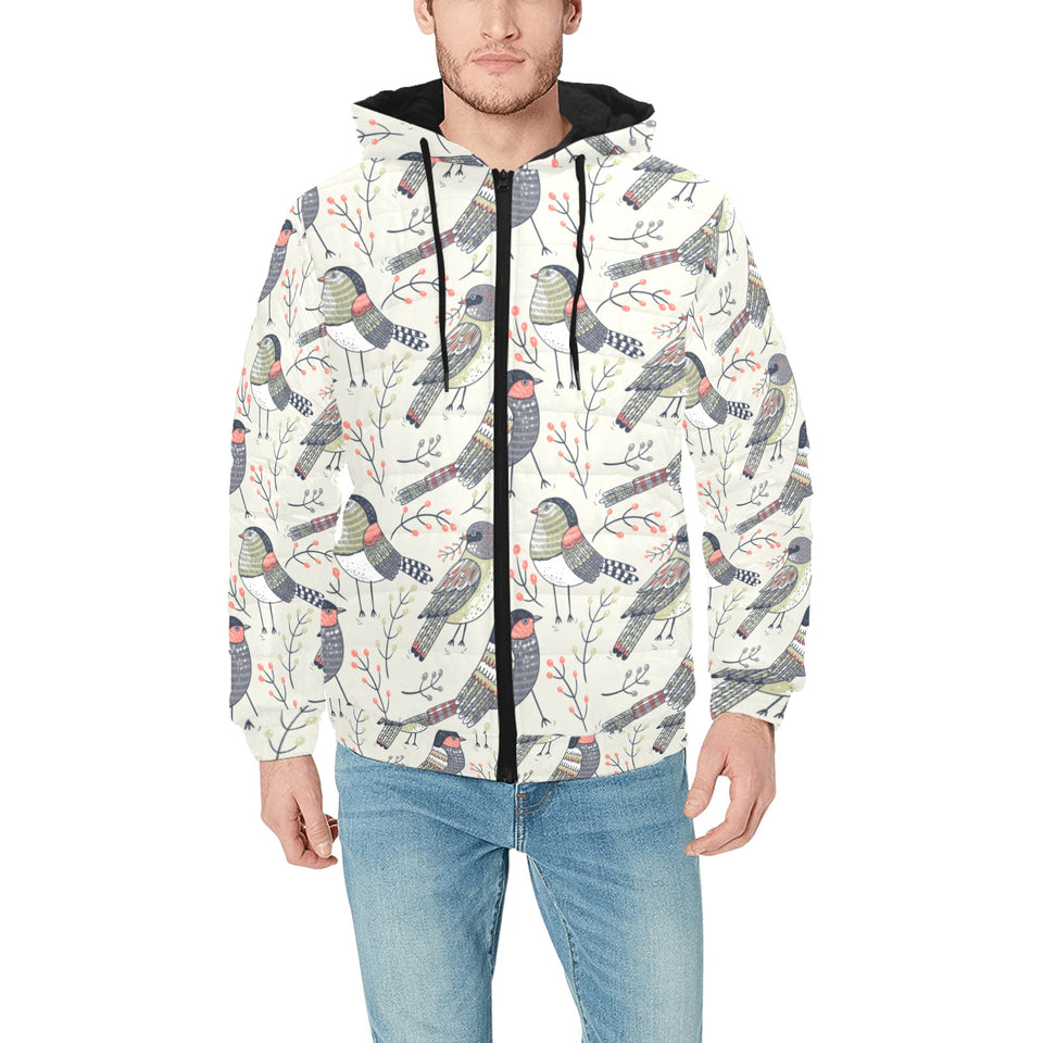 Pigeon Pattern Print Design 04 Men's Padded Hooded Jacket