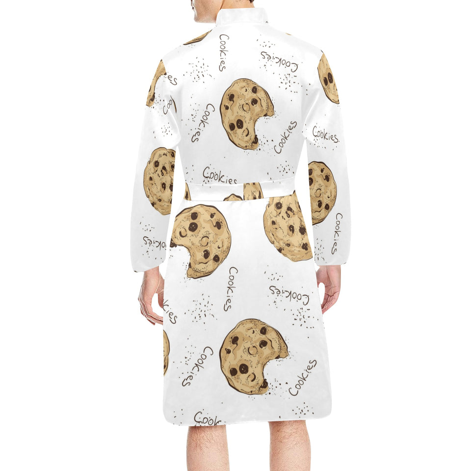 Sketch style cookie pattern Men's Long Sleeve Belted Night Robe