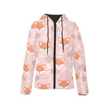 Cute fox pattern pink background Women's Padded Hooded Jacket