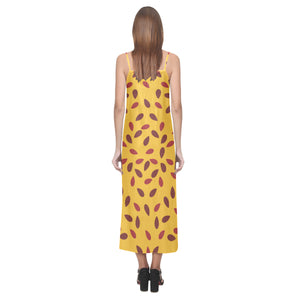 Passion fruit texture V-Neck Open Fork Long Dress