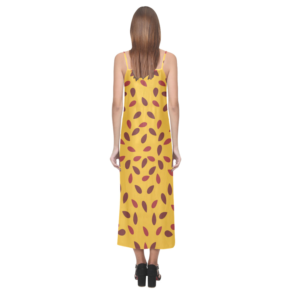Passion fruit texture V-Neck Open Fork Long Dress