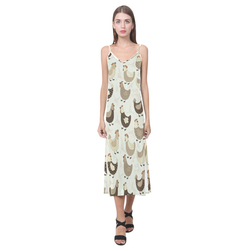Cute rooster chicken cock V-Neck Open Fork Long Dress