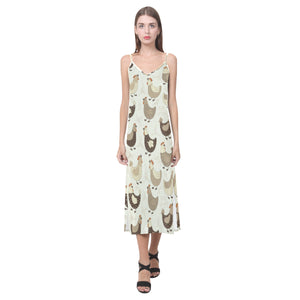 Cute rooster chicken cock V-Neck Open Fork Long Dress