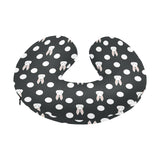 Cute white rabbit polka dots black background U-Shaped Travel Neck Pillow