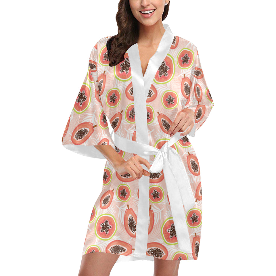 papaya leaves pattern Women's Short Kimono Robe