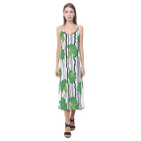 Cool Broccoli pattern V-Neck Open Fork Long Dress