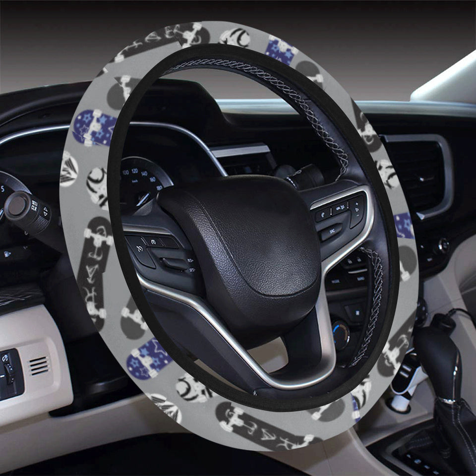 Skate Board Pattern Print Design 03 Car Steering Wheel Cover