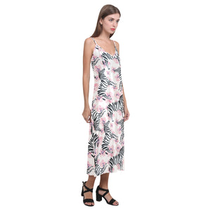 Zebra pink flower background V-Neck Open Fork Long Dress
