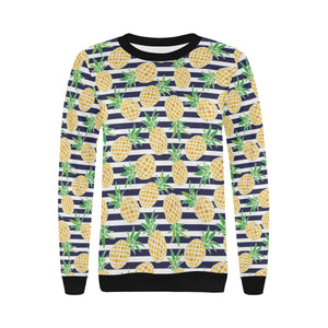 Pineapples pattern striped background Women's Crew Neck Sweatshirt