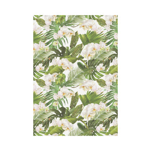 White orchid flower tropical leaves pattern House Flag Garden Flag