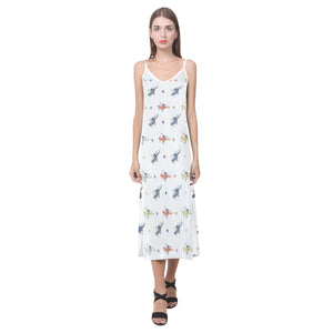Cute helicopter star pattern V-Neck Open Fork Long Dress