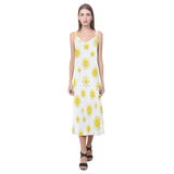 Sun pattern V-Neck Open Fork Long Dress