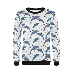 Dolphins pattern dotted background Women's Crew Neck Sweatshirt