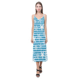 Starfish blue blackground V-Neck Open Fork Long Dress