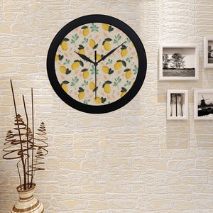 lemon flower leave pattern Elegant Black Wall Clock