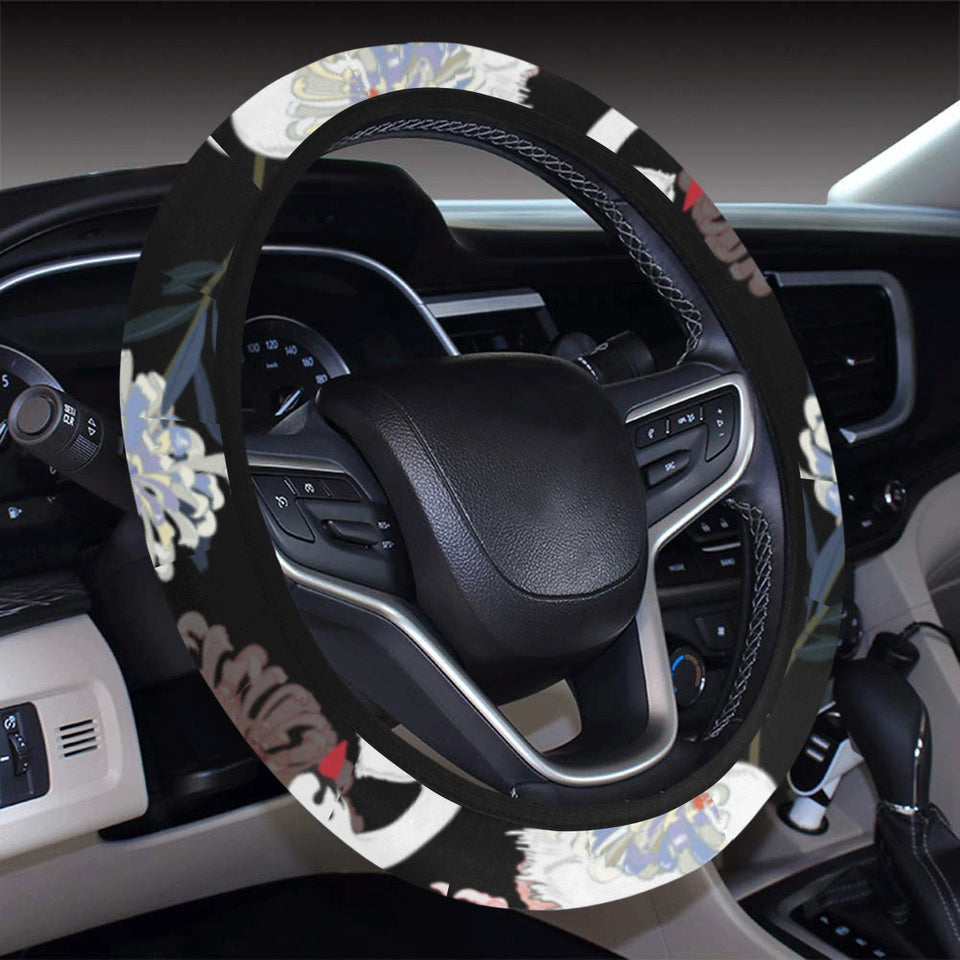 white swan blooming flower pattern Car Steering Wheel Cover