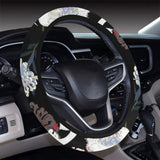 white swan blooming flower pattern Car Steering Wheel Cover