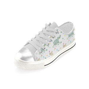 Cute Rhino pattern Women's Low Top Canvas Shoes White