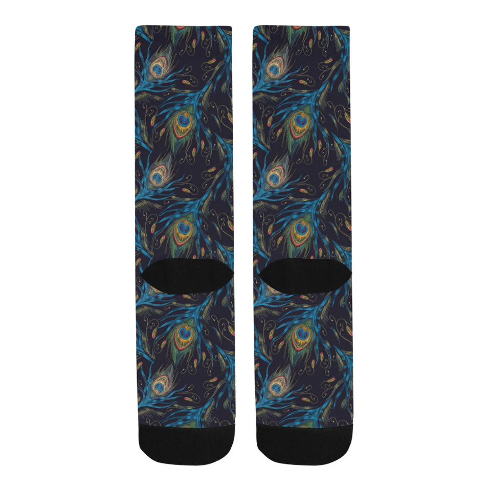 Beautiful peacock feather pattern Crew Socks