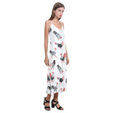 Cool rooster chicken cock floral ornament backgrou V-Neck Open Fork Long Dress