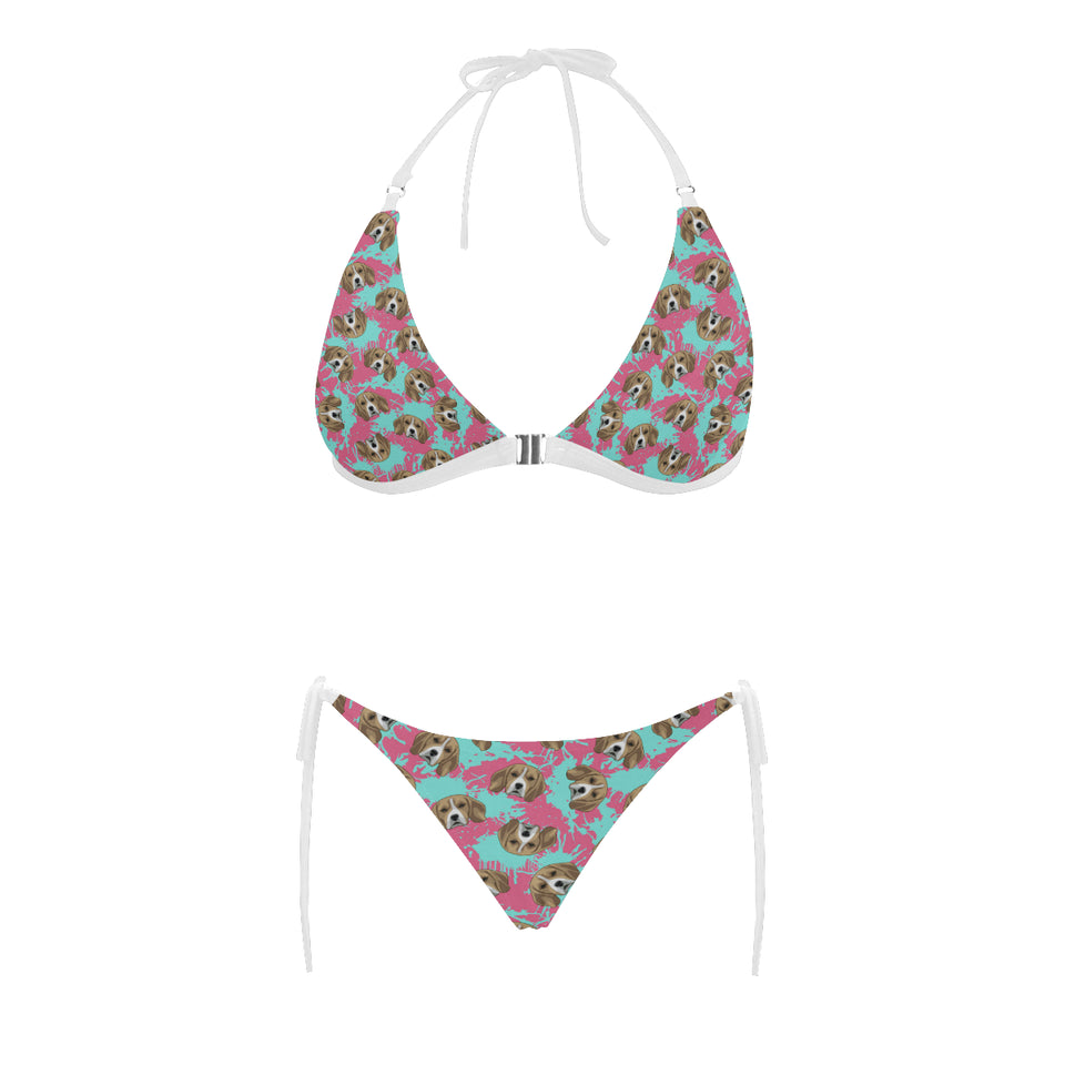 Beagle muzzles turquoise paint splashes pink patte Sexy Bikinis Two-Piece Swimsuits