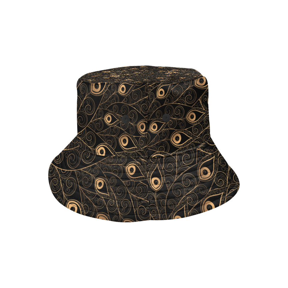 Gold peacock feather pattern Unisex Bucket Hat